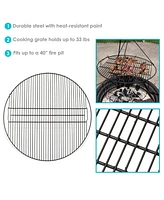Round Outdoor Fire Pit Cooking Grate - Heavy-Duty Black Steel Grilling Rack - 40-Inch