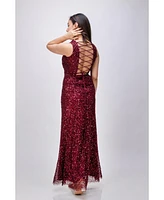 Women's Sleeveless Sequin Embellished Column Gown