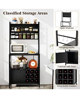 Bar Cabinet with S-Shaped Hooks and Wine Bottle Holders Stylish Storage for Glassware