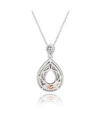 Suzy Levian Sterling Silver Cubic Zirconia Triple Row Tear Drop Dangle Pendant Necklace