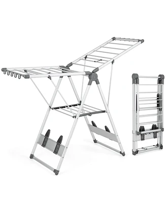 2-Layer Folding Clothes Drying Rack with 5-Level Adjustable Height