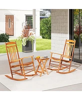 3-Piece Outdoor Rocking Bistro Set with Cushioned Chairs and Side Table