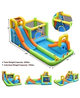 8-in-1 Inflatable Bounce House with Water Slide Ultimate Outdoor Playset for Kids