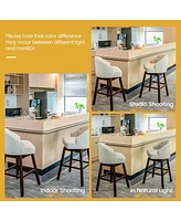 Gymax Set of 4 Swivel Bar Stools Tufted Bar Height Pub Chairs w/ Rubber Wood Legs
