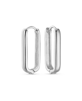 Bling Jewelry Classic Simple Geometric Vertical U Rectangle Oval Hoop Paperclip Earrings .925 Sterling Silver Hinged