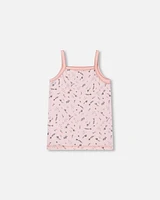 Girl Printed Cotton Tank Top Small Pink Flowers On Pale Background - Toddler|Child