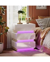 Tribesigns Nightstand with Led, Modern 3-Drawer Bedside End Table with Storage for Bedroom, Adjustable Light, White