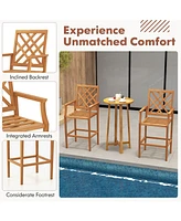 Patio Teak Wood Bar Stool Outdoor Counter Height Chair with Ergonomic Backrest