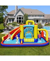 7-in-1 Inflatable Water Slide with 735W Air Blower and Splash Pool
