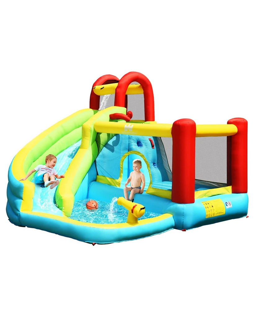 Inflatable Bounce House with Climbing Wall & Basketball Hoop Fun Outdoor Playset for Kids