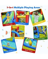 Inflatable Bounce House with Water Slide, Climbing Wall & Splash Pool Blower Included for Instant Fun