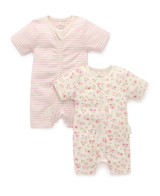 Purebaby Baby Girl Short Sleeve 2 Pack Zip Coverall