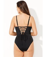 Swimsuits for All Plus Underwire Lace Up One Piece Swimsuit