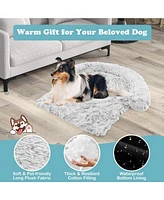 44"x 40"x 32" Plush Calming Dog Couch Bed with Anti-Slip Bottom