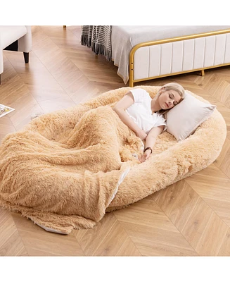 Washable Fluffy Human Dog Bed with Soft Blanket and Plump Pillow