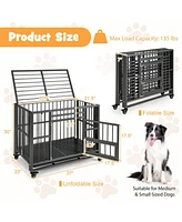 Foldable Heavy-Duty Metal Dog Cage Chew-proof Dog Crate with Lockable Universal Wheels