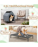 Small Outdoor Elevated Pet House with Ventilated Windows