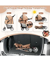 Folding Pet Stroller with Storage Basket and Adjustable Canopy