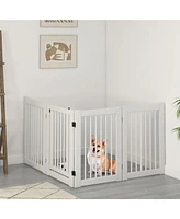 30 Inch Tall 4-Panel Freestanding Pet Gate Wooden Dog Fence