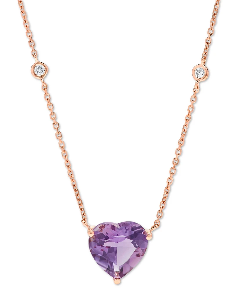 Amethyst (3 ct. t.w.) & Diamond (1/10 ct. t.w.) 17" Pendant Necklace in 14k Rose Gold
