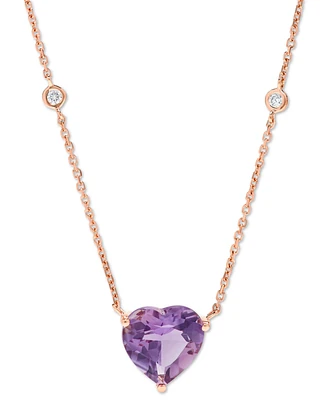 Amethyst (3 ct. t.w.) & Diamond (1/10 ct. t.w.) 17" Pendant Necklace in 14k Rose Gold