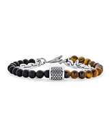 Bling Jewelry Mixed Two Tone Stretch Bracelet with Beads & Stanless Steel Toggle Clasp