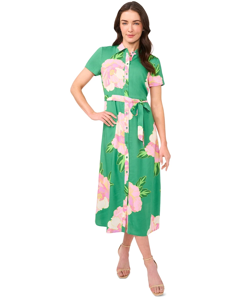 CeCe Women's Floral Print Button-Front Midi Shirtdress
