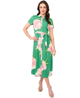 CeCe Women's Floral Print Button-Front Midi Shirtdress