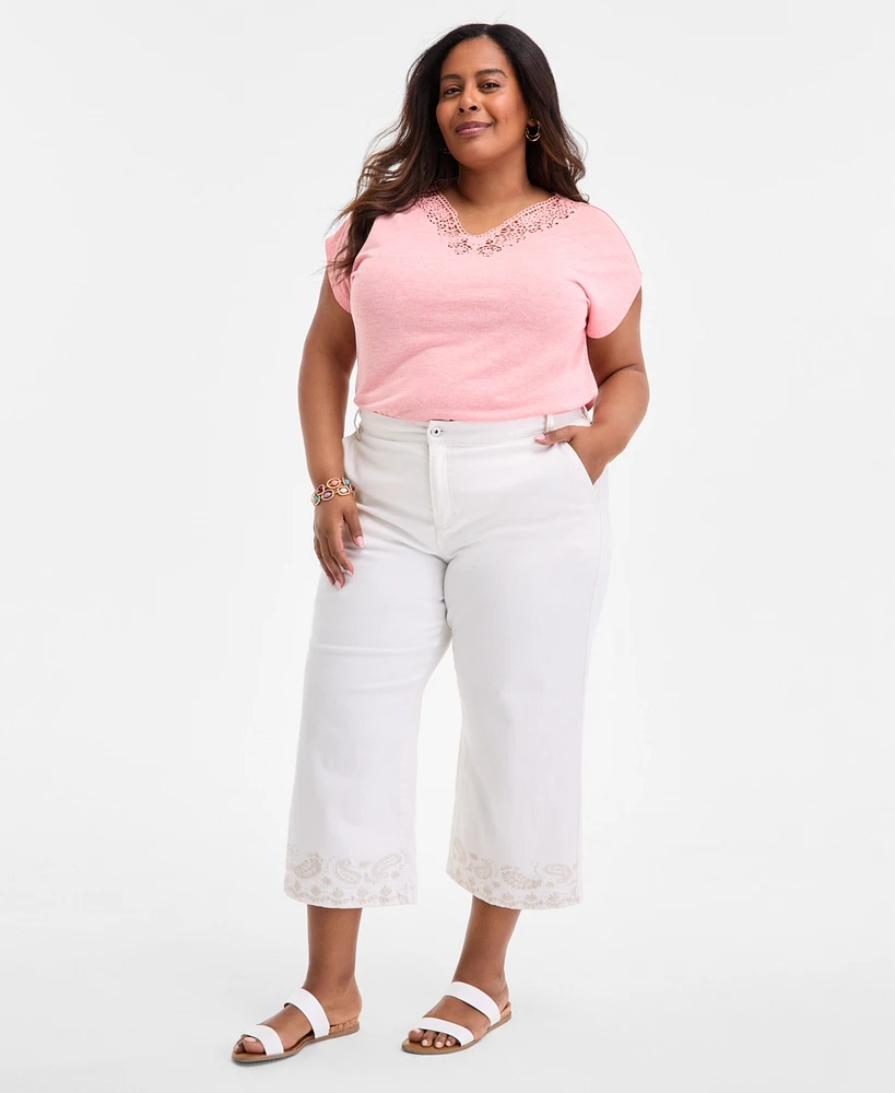 Style & Co Plus High-Rise Wide-Leg Crop Jeans, Exclusively at Macy's