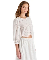 Steve Madden Women's Meera Cotton Crewneck Eyelet Top