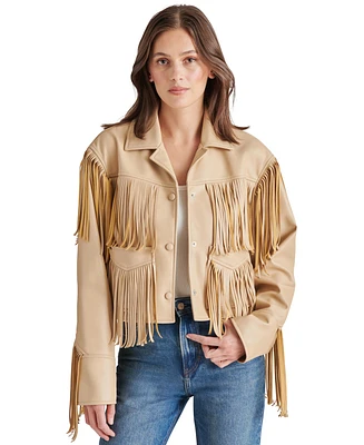 Steve Madden Women's Halia Faux-Leather Fringe-Trim Jacket