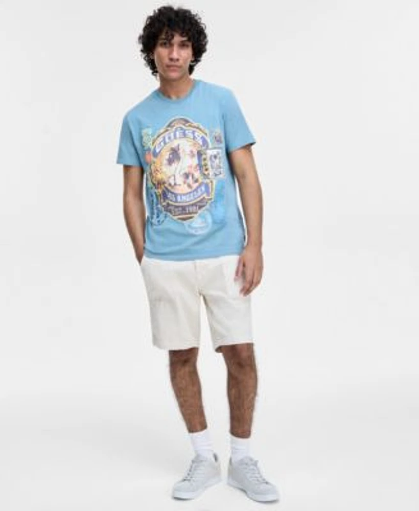 Guess Mens World Stamp T Shirt Herringbone Utility Shorts