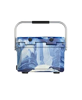 Camp-zero 20 | 21 Qt. Premium Cooler with 4 Molded-In Cup Holders and Folding Aluminum Comfort Grip Handle | Blue Swirl