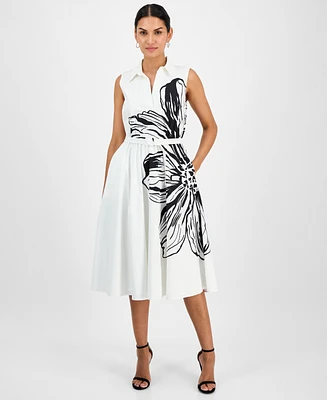 T Tahari Women's Placement Floral Fit & Flare Dress