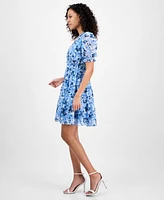 Taylor Women's Printed Smocked-Waist Fit & Flare Dress
