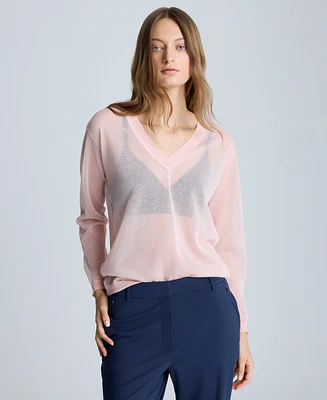 Kenneth Cole Women's Sheer Oversized V-Neck Sweater