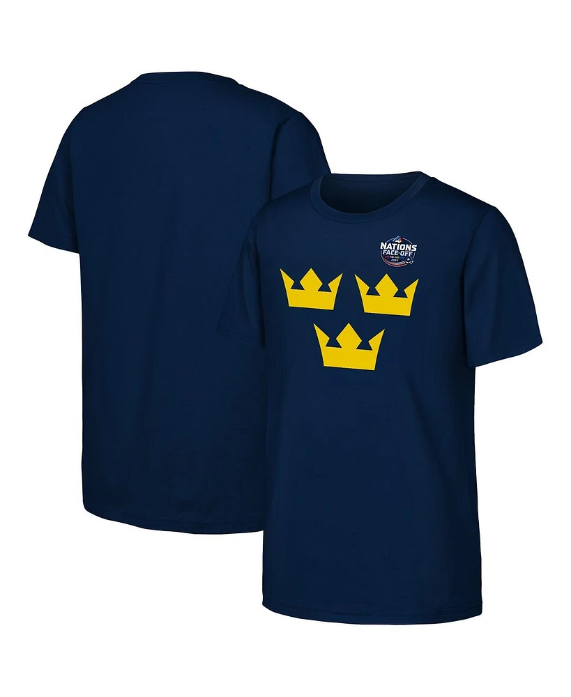 Outerstuff Big Boys and Girls Navy Sweden 2025 4 Nations Face-Off Primary Logo T-Shirt