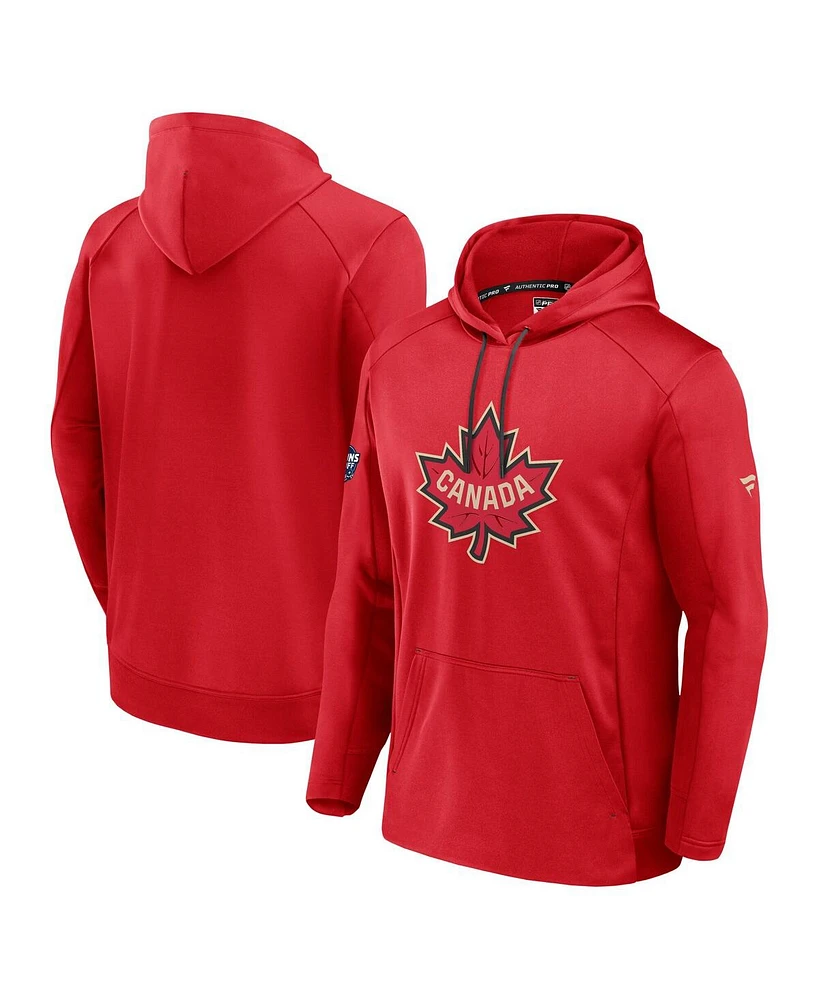 Fanatics Men's Athletic Red Canada 2025 4 Nations Face-Off Authentic Pro Fleece Pullover Hoodie