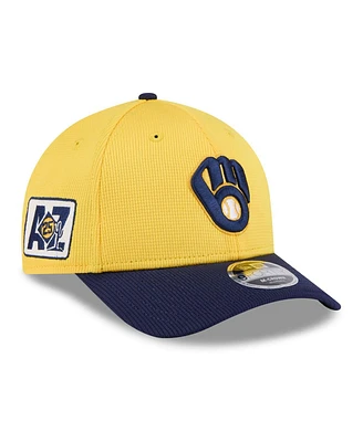 New Era Men's Gold/Navy Milwaukee Brewers 2025 Spring Training 9FORTY Adjustable Hat