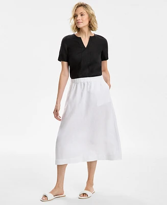 Charter Club Women's Pull-On 100% Linen Midi Skirt, Exclusively at Macy's