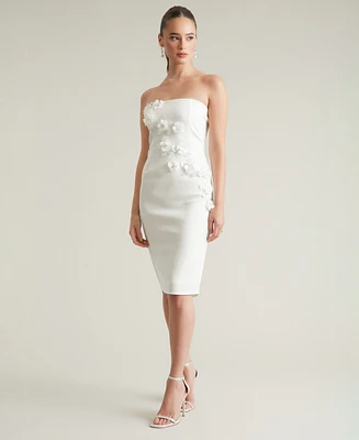 ivy + blu Women's Embellished 3D Floral Applique Strapless Dress