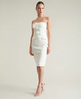 ivy + blu Women's Embellished 3D Floral Applique Strapless Dress