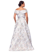 Xscape Petite Off-The-Shoulder Metallic Jacquard Gown