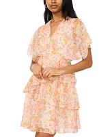 Msk Women's Printed V-Neck Dolman-Sleeve Tiered Dress