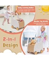 Gymax 2-in-1 Baby Learning Walker Wooden Toddler Push Walker Toys w/ Wheels