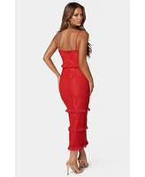 Bebe Women's Lace Maxi with Ruffle Dress