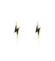 The Lovery Lightning Bolt Black Enamel Stud Earrings 14K Gold