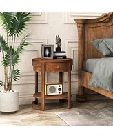 Gymax 2-Tier Nightstand w/ Shelf & Wood Grains Drawer Round End Table for Living Room