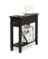 Gymax 2 Tier End Bedside Sofa Side Table Narrow Nightstand w/Drawer &Shelf