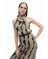 Nocturne Women's Belt Detailed Printed Maxi Dress